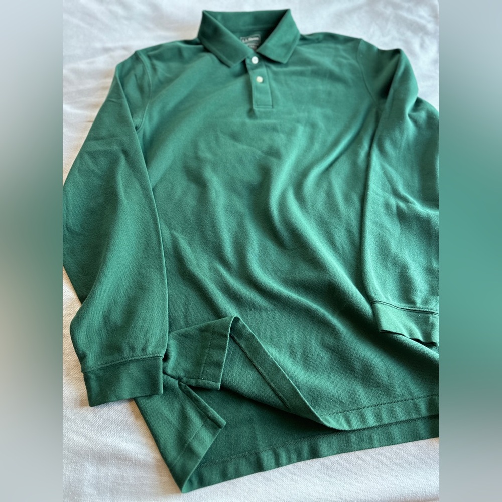 L.L.BEAN Men’s Forest Green Long-Sleeve Pique Polo Shirt size Large-Tall